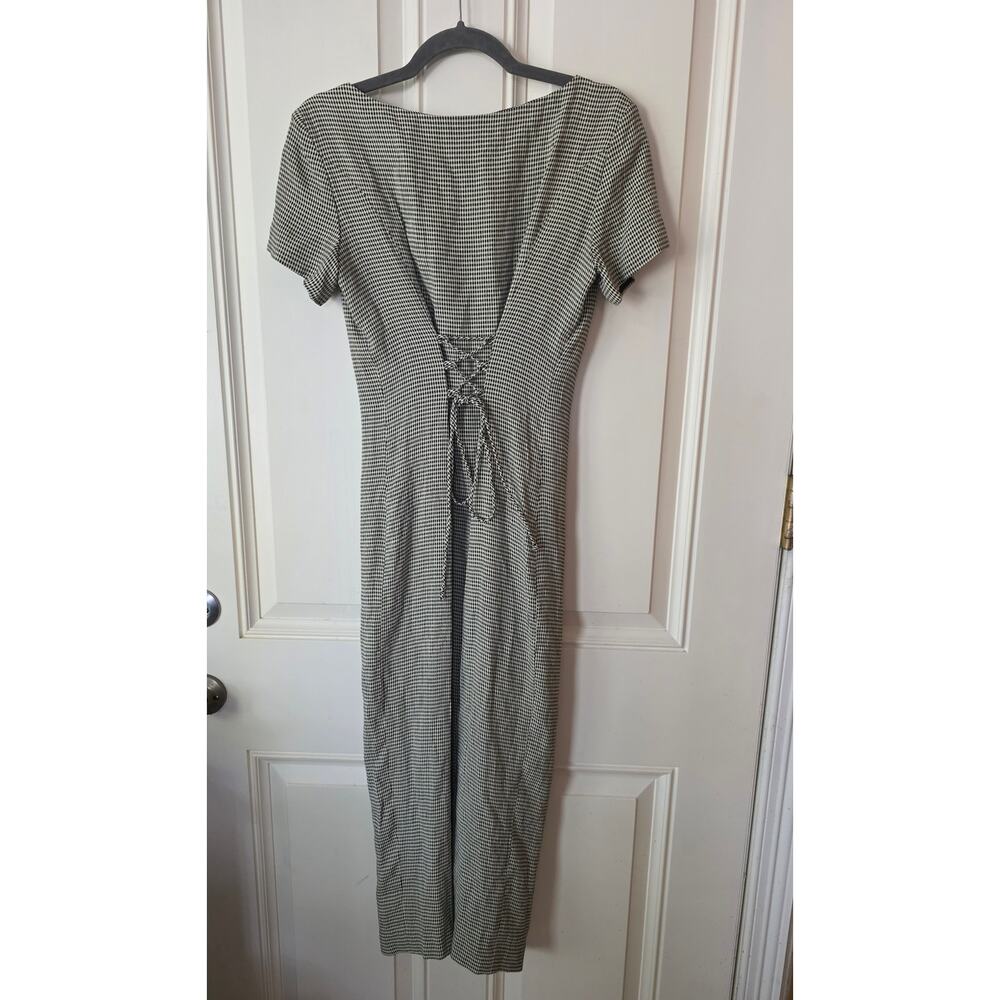 Vintage Ann Taylor Houndstooth Midi Dress Size 6 Black White Button Front 90s - Picture 6 of 7